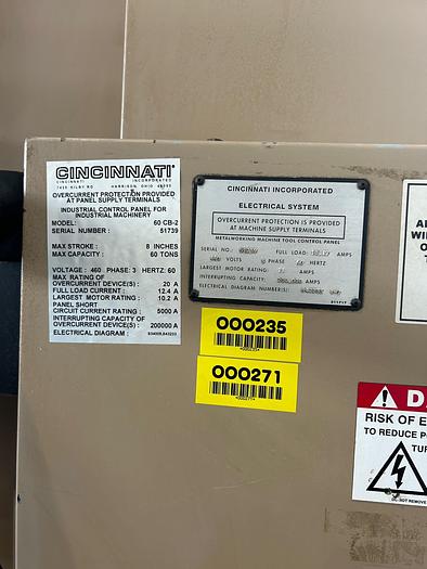 Used 60 TON X 6' CINCINNATI 60CBIIX4 CNC HYDRAULIC PRESS BRAKE W/ UPDATED TOUCH SCREEN CONVERSATIONAL CONTROL