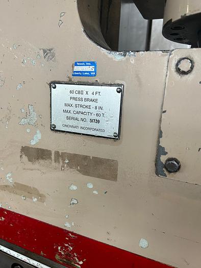 Used 60 TON X 6' CINCINNATI 60CBIIX4 CNC HYDRAULIC PRESS BRAKE W/ UPDATED TOUCH SCREEN CONVERSATIONAL CONTROL