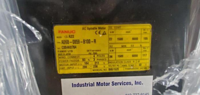 Fanuc AC Spindle Motor, Model: A06B-0859-B100-R 