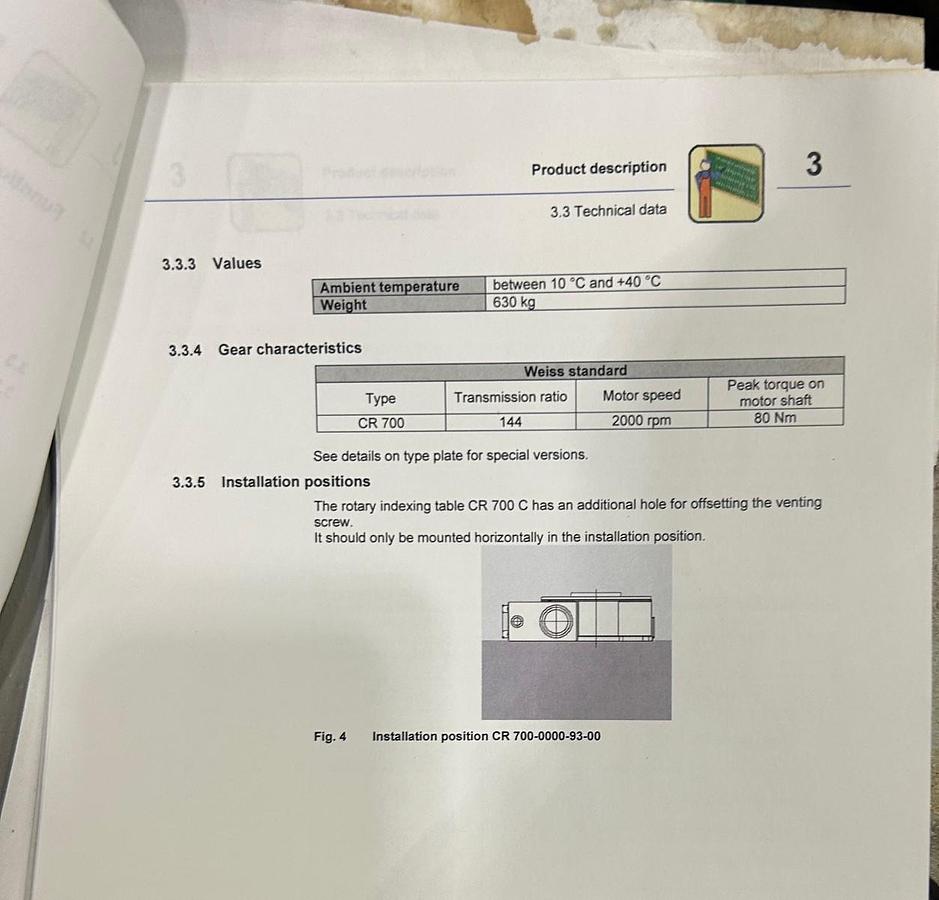 Used Weiss Rotary Indexing Table: Model: CR700CAA
