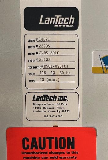 Used Lantech Shrink Wrapper, Model: SVDS-80LG