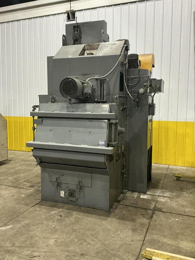 Used 5 CU FT X 15 HP WHEELABRATOR TUMBLAST RUBBER BELT SHOT BLAST CABINET