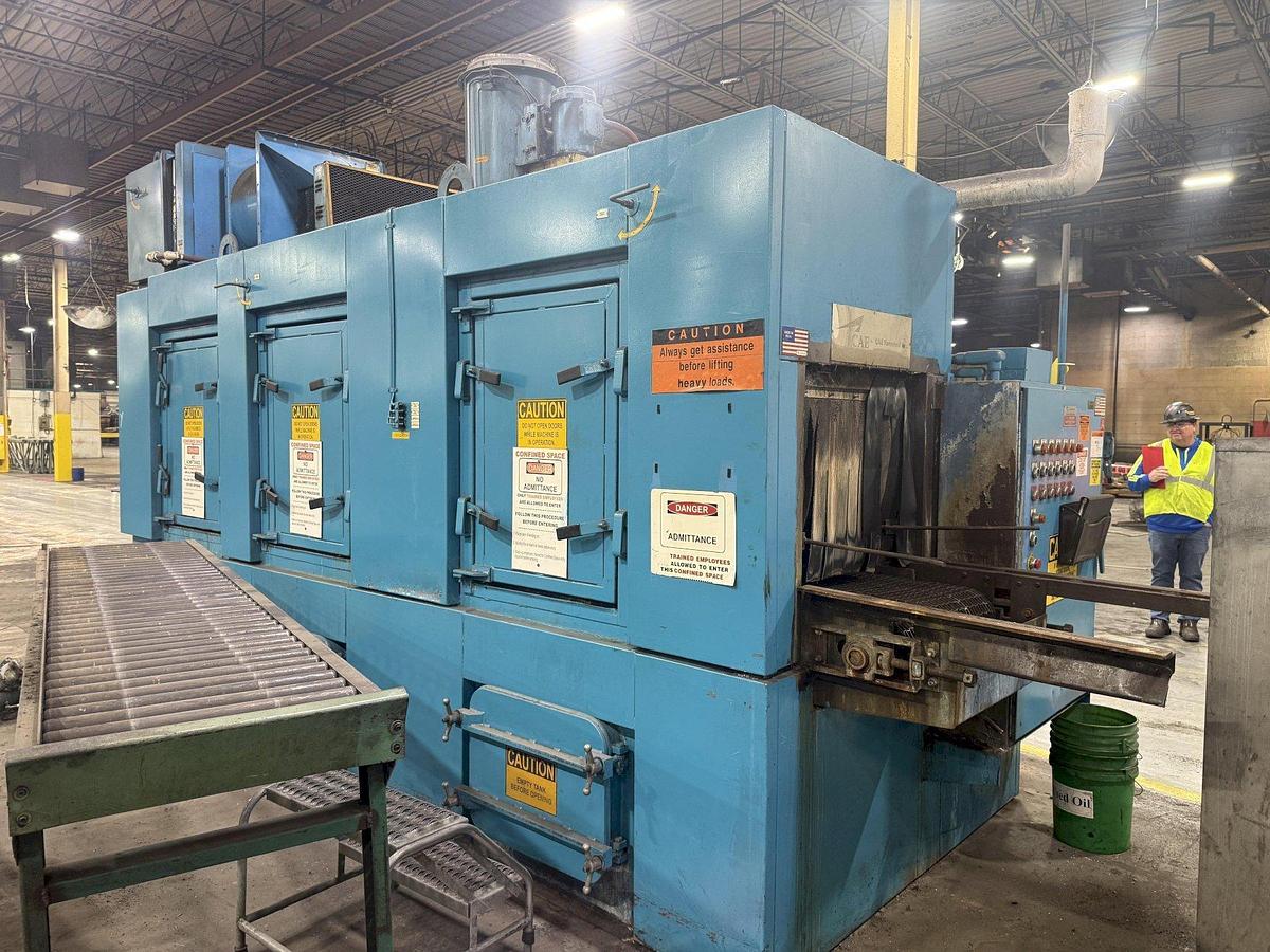 Used 24" x 24" RANSOHOFF 3-STAGE STEEL MESH CONVEYOR PASS THROUGH PARTS WASHER