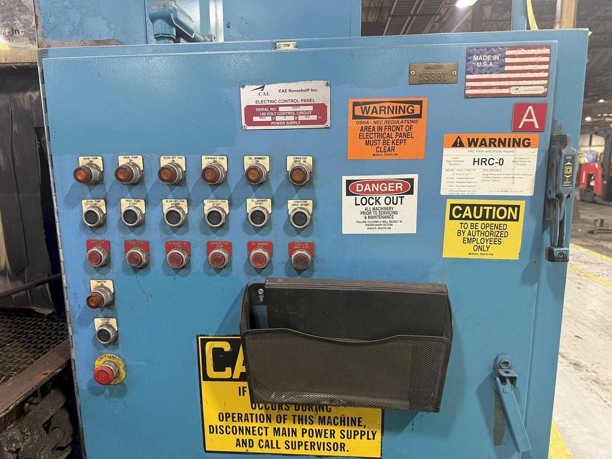 Used 24" x 24" RANSOHOFF 3-STAGE STEEL MESH CONVEYOR PASS THROUGH PARTS WASHER