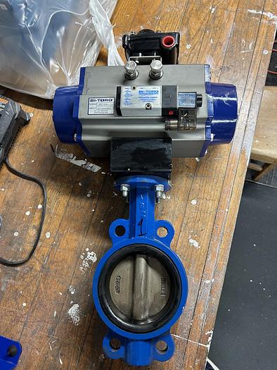 Used Bi-Torq PN115SR, 4" Butterfly Valve W/ Pneumatic Actuator & VRC Bray VE900G-T1