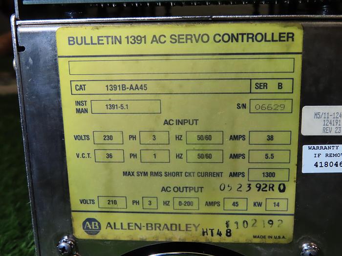 Used ALLEN-BRADLEY 1391B-AA45 SERIES D AC SERVO CONTROLLER