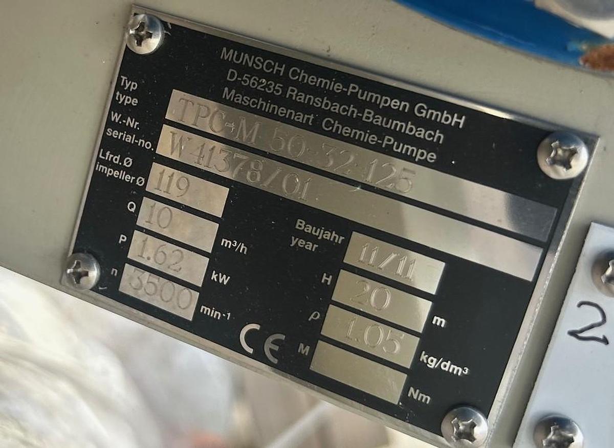 Used Munsch Vertical Cantilever Pump, Model: TPC-M-50-32-125 (6 Available)