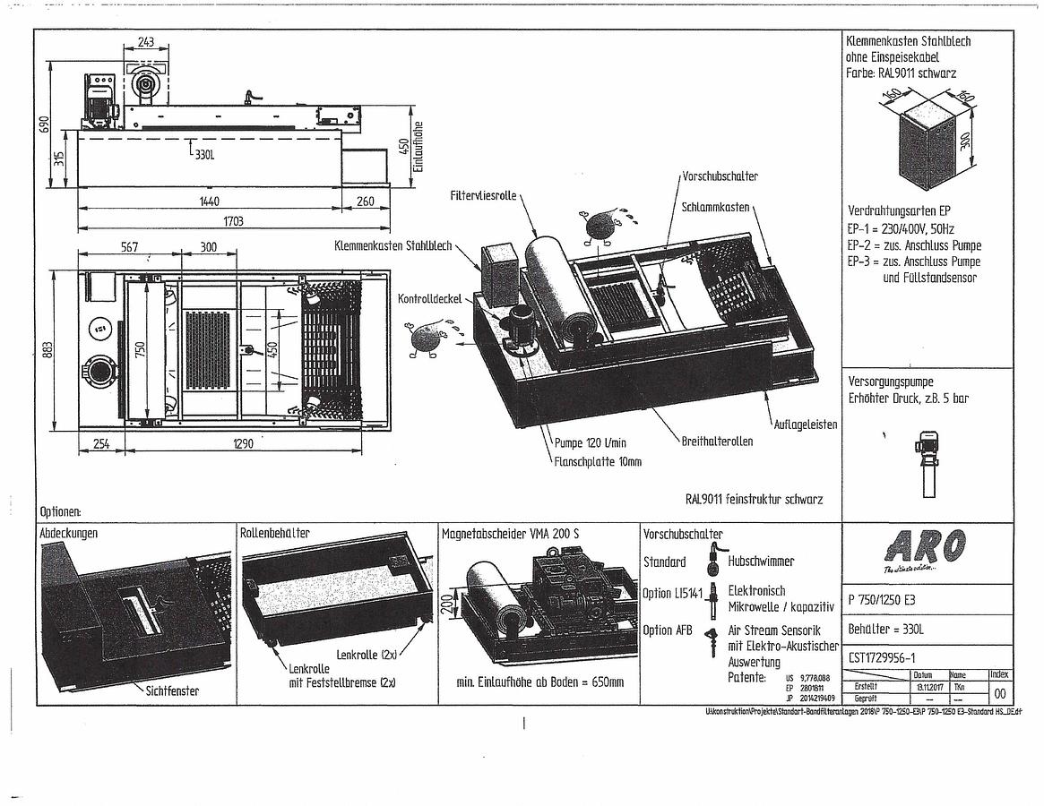 Used ARO Technologies AG (Switzerland) Type P 750/1250 E3 Automatic Belt Filter System