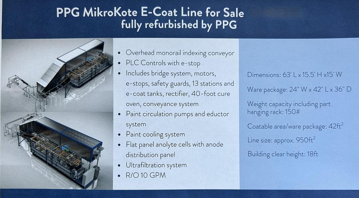 Used 9-Stage PPG MikroKote Overhead Monorail Indexing Ecoat Line