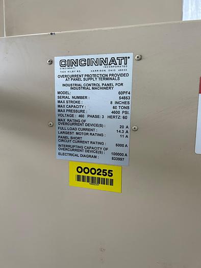 Used 60 TON X 6' CINCINNATI 60PFX4 CNC HYDRAULIC PRESS BRAKE W/ UPDATED TOUCH SCREEN CONVERSATIONAL CONTROL