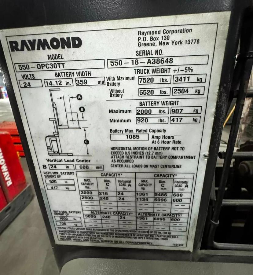Used 3000 lb Raymond 550-OP30TT Triple Master Electric Order Picker