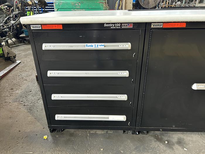 Used Vidmar 4-Drawer Cabinet & Storage, Sentry 100 Static Gard W/Laminate Bench Top