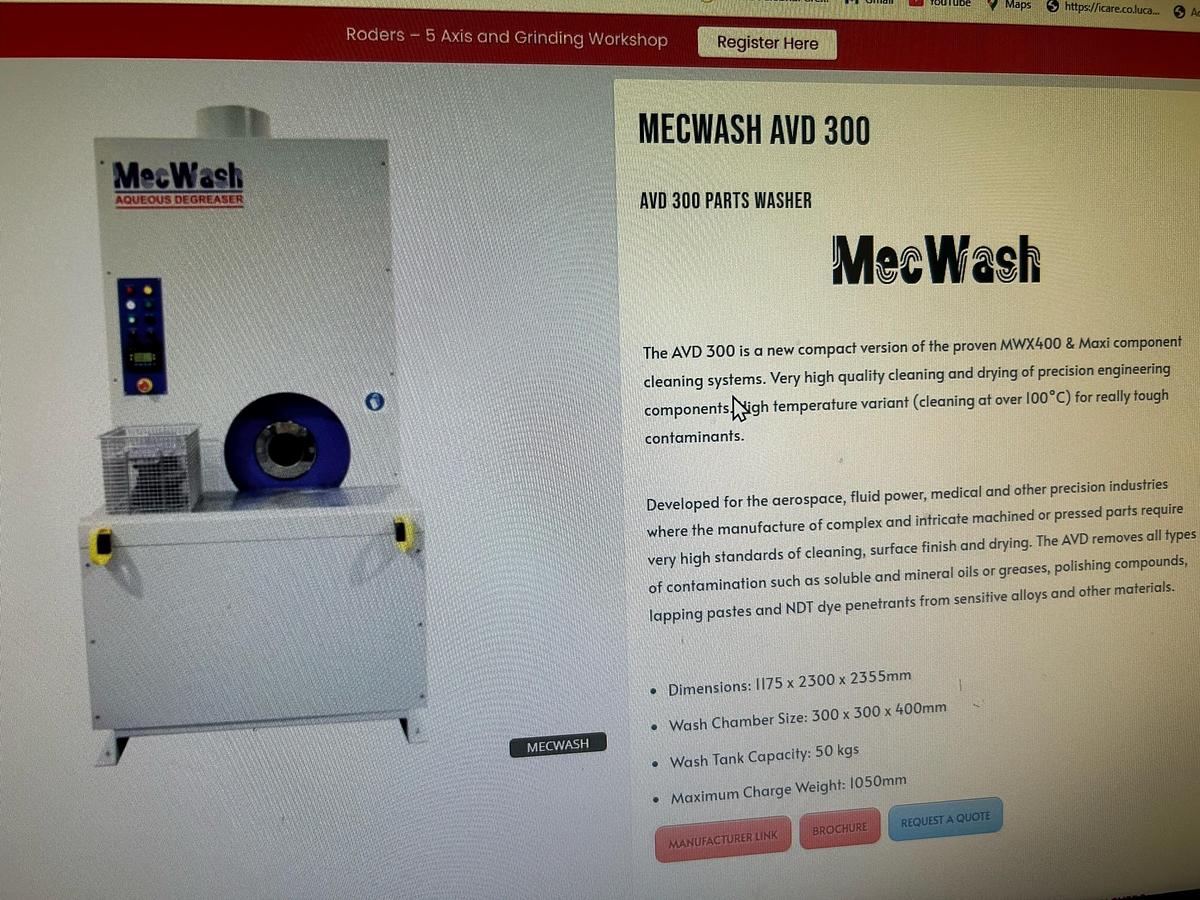 Used 2011 MecWash Systems, LTD. Parts Washer Model: AVD 300