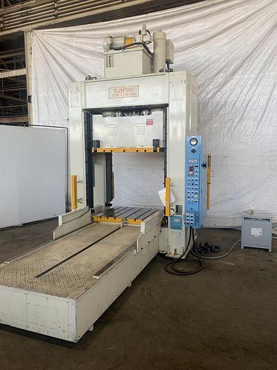 Used 100-TON SANKI HYDRAULIC REVERSING SPOTTING PRESS, MODEL: SDP-1310-100TD/F180