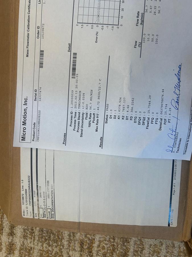 Used MICRO MOTION, MASS FLOW METER, EMERSON CMF050M322NSAUEZZZ