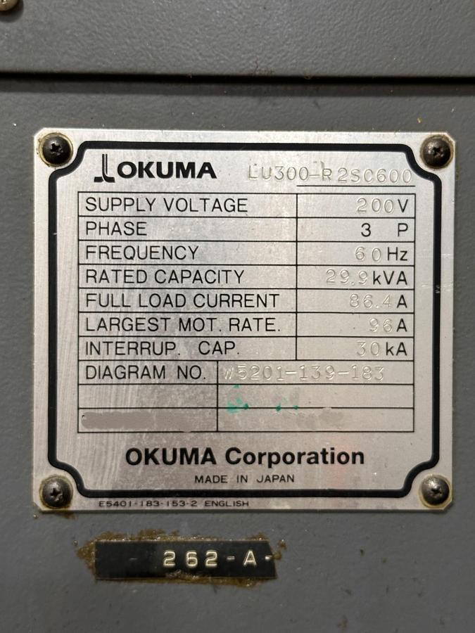 Used Okuma LU300-R2SC60 CNC Lathe 