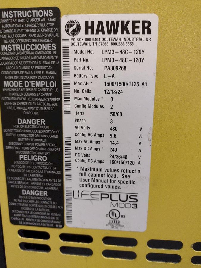 Used Hawker Life Plus Mod3, Model: LPM3-48C-120Y Battery Charger