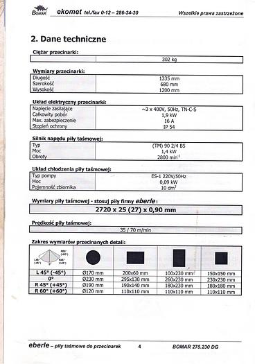 Used Piła taśmowa BOMAR 270.230DG