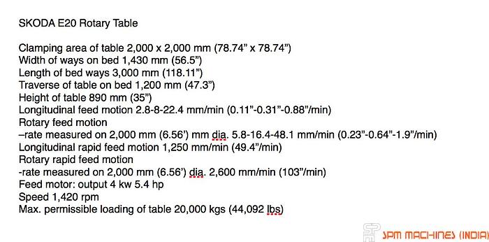Used Skoda E20 Rotary Table