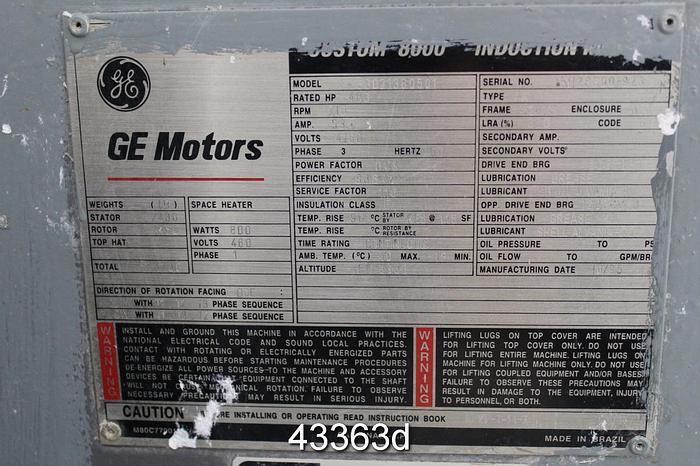 Used General Electric 5K83071360501 A/C Motor, 400Hp, 710Rpm, 4160Volts #43363