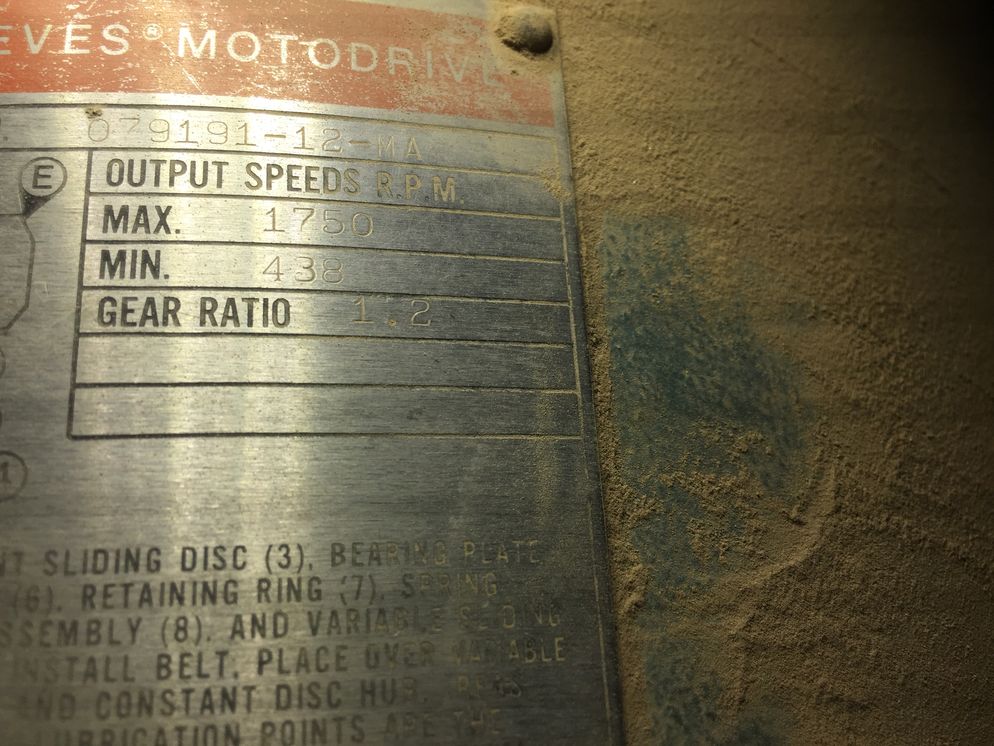 Used 20 HP Reeves Variable Speed Drive With Gear Reduction Output