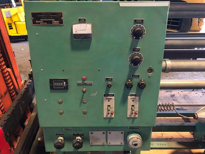 Used 60" VOORWOOD SLITTER REWINDER 18" REWIND DIAMETER CANTILEVERED SHAFTS