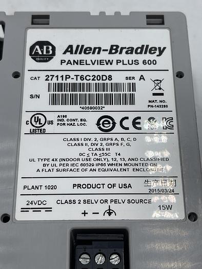 Used Allen-Bradley 2711P-T6C20D8 Ser A