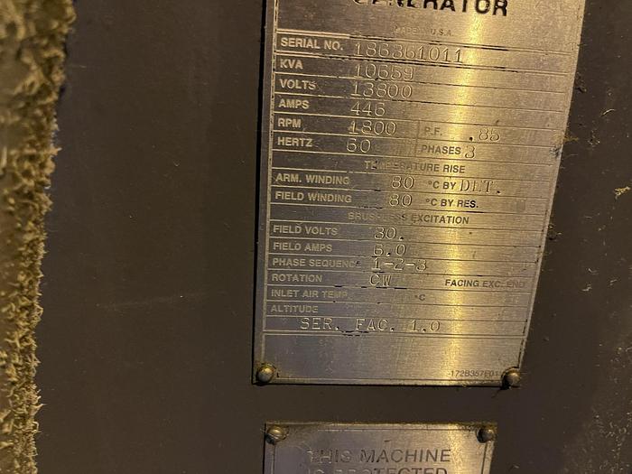 Used 10 MW TURBINE GENERATOR EM ELECTRIC MACHINERY BRUSHLESS SYNCHRONOUS GENERATOR REBUILT 2018