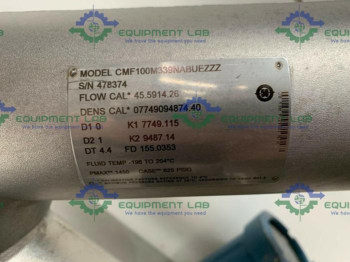 Used Micro Motion CMF100M339NABUEZZZ Mass Flow Sensor w/ 2700R11 Digital Readout