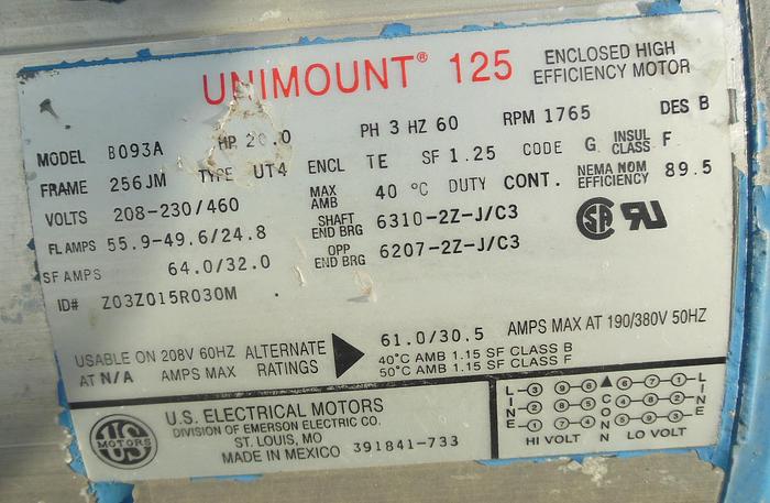 Used Pump, Paco, 20 HP, 750 GPM #S742588