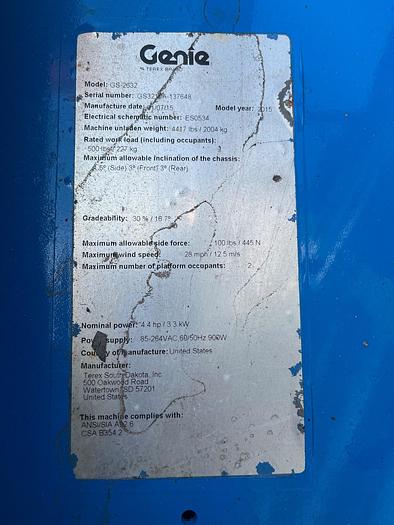 Used 2015 Genie GS2632
