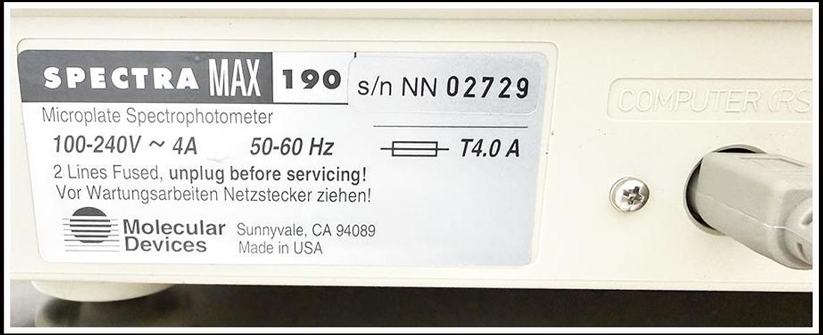 Used Molecular Devices SpectraMax 190 Microplate Reader VALIDATED w WARRANTY