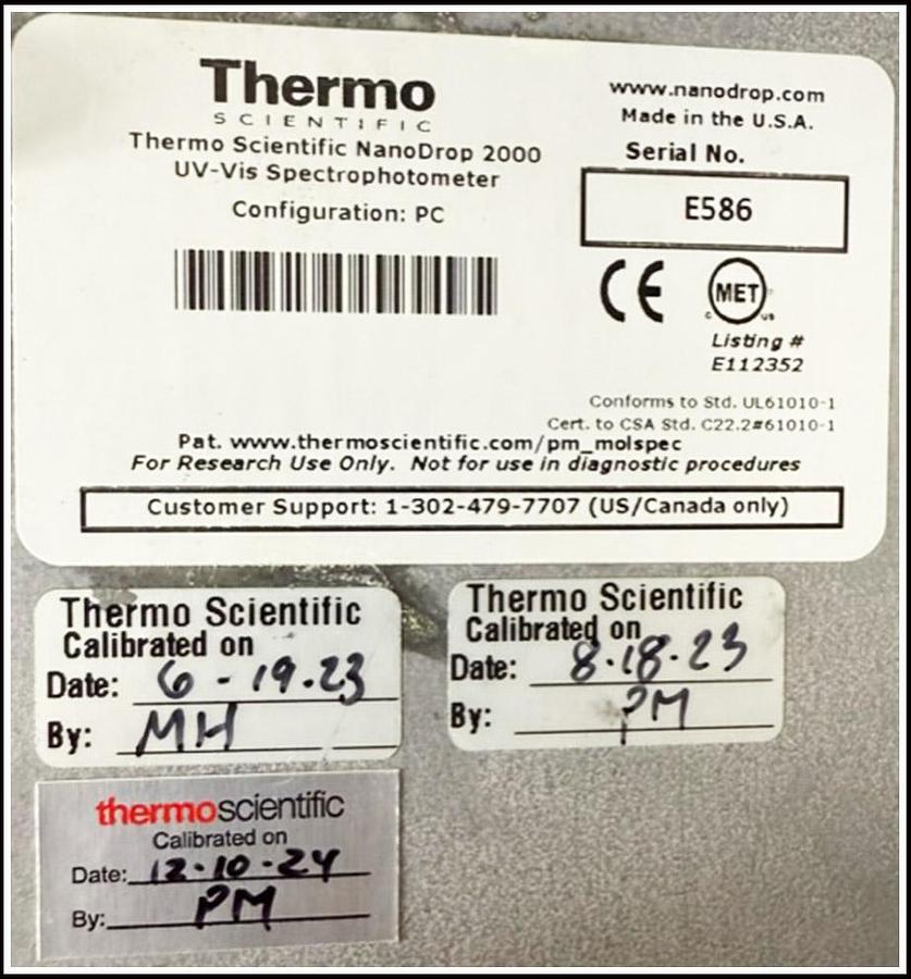 Used NanoDrop 2000 Spectrophotometer COMPLETE w WARRANTY