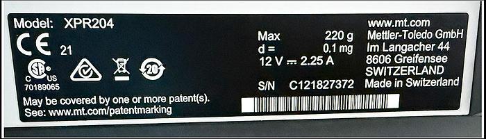 Used Mettler Toledo XPR204 220g x 0.1 mg Analytical Balance w WARRANTY