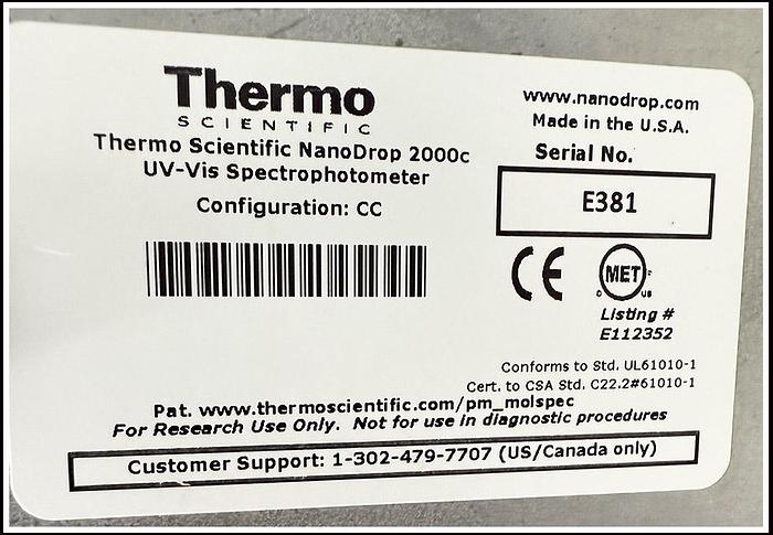 Used NanoDrop 2000 c Spectrophotometer COMPLETE w WARRANTY