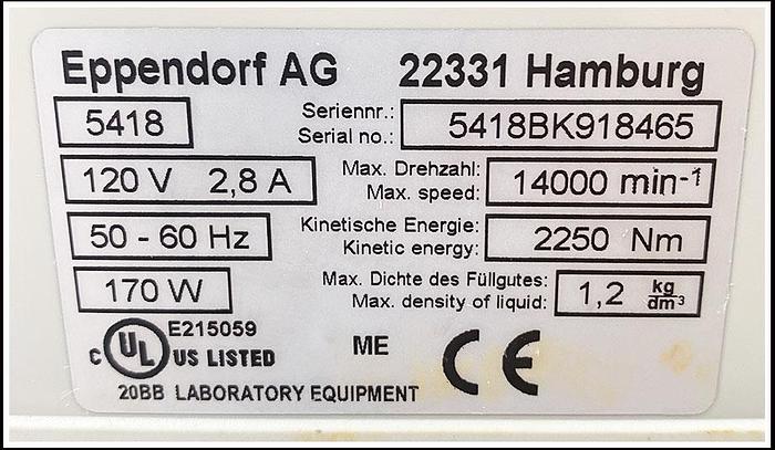 Used Eppendorf 5418 Microcentrifuge Centrifuge w WARRANTY