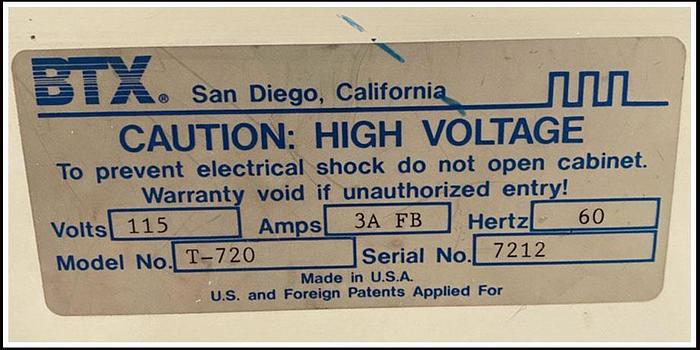 Used BTX Transporator T720 Electroporator EColi Bacteria Pulser w WARRANTY