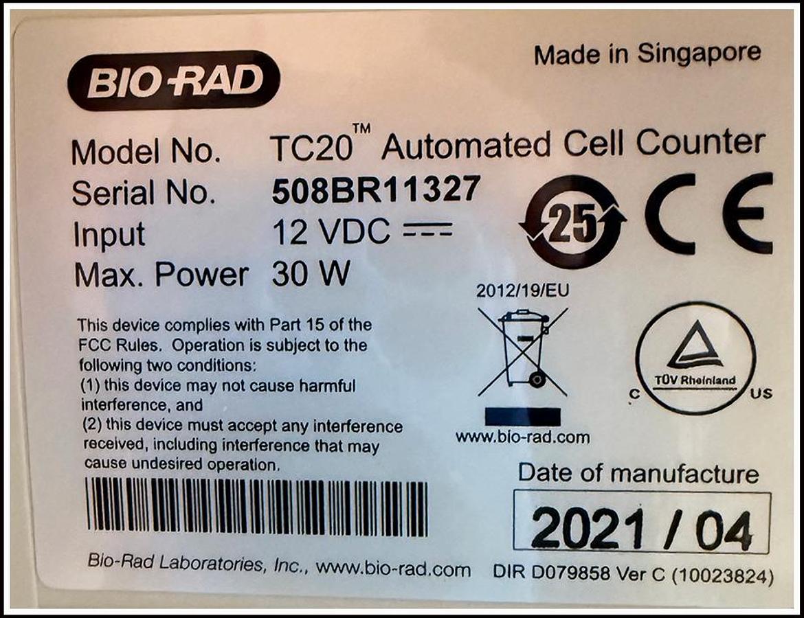 Used BioRad TC20 Automated Cell Counter w WARRANTY