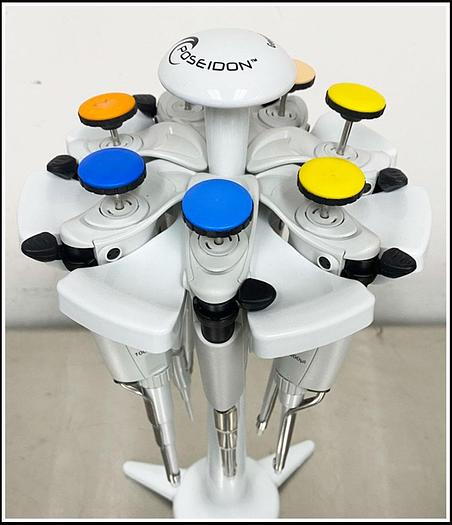 Used 7x Poseidon Single Channel Pipette SET + Stand w WARRANTY