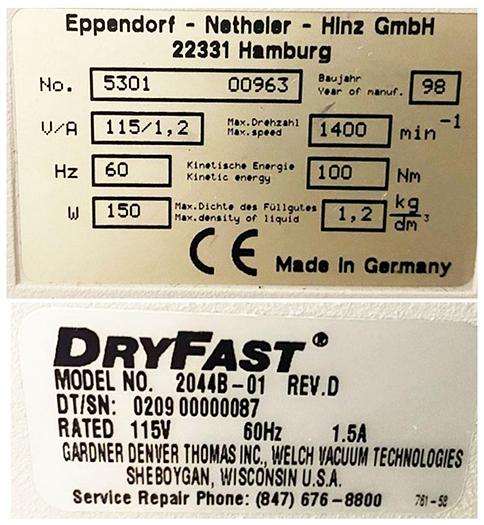 Used Eppendorf Vacufuge 5301 Concentrator w Pump & WARRANTY