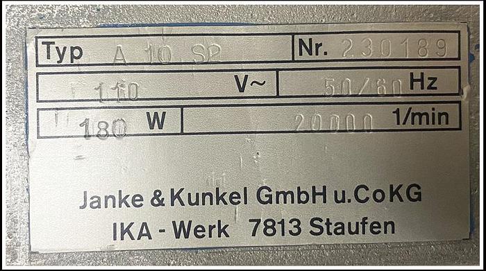 Used IKA A-10 Homogenizer Mill w WARRANTY