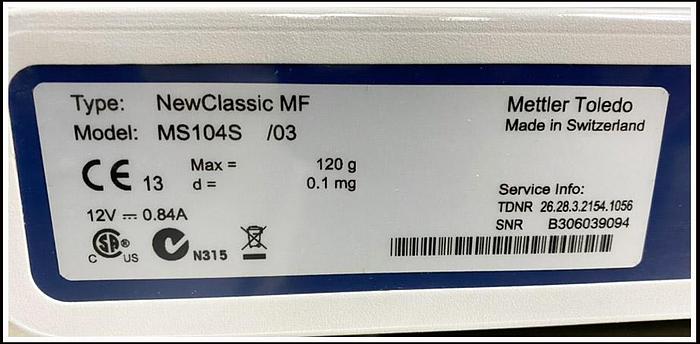 Used Mettler Toledo MS104S  Analytical Balance w WARRANTY