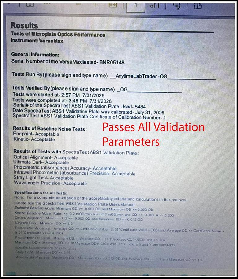 Used Molecular Devices Versamax Microplate Reader COMPLETE VALIDATED w WARRANTY
