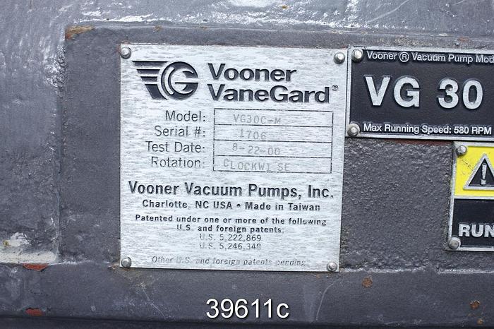 Used Vooner VG30C-M Vacuum Pump, 3000 CFM #39611