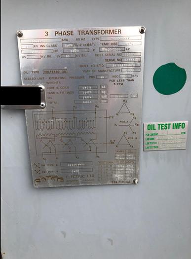 Used Carte 3Ph 3/4 MVA Transformer
