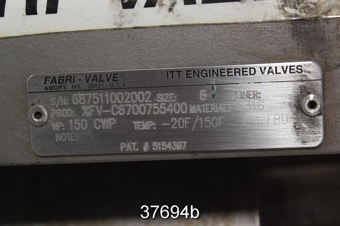 Used Fabri 6" Hand Operated Knife Gate Valve, C67 #37694