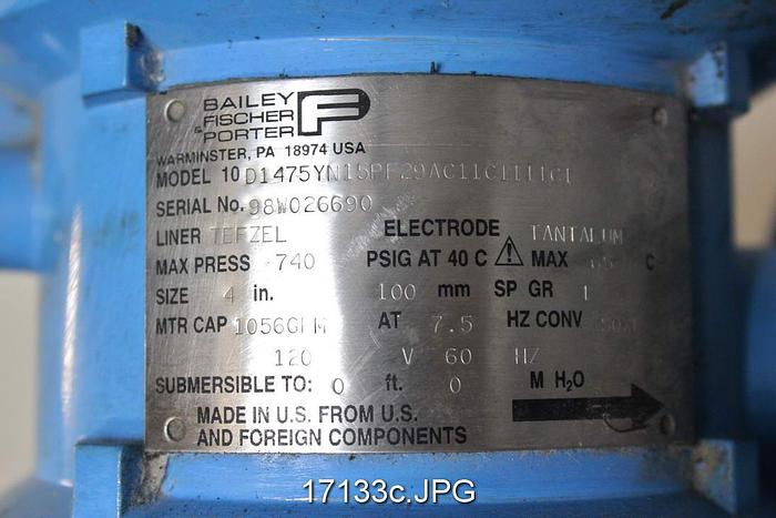 Used Bailey Fisher Porter 4" Magnetic Flow Tube, 10/D1475YN15 #17133