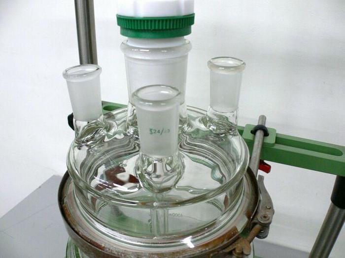 Used Chemglass 5 Liter Jacketed Glass Reactor w/ Chemglass Digital overhead Stirrer