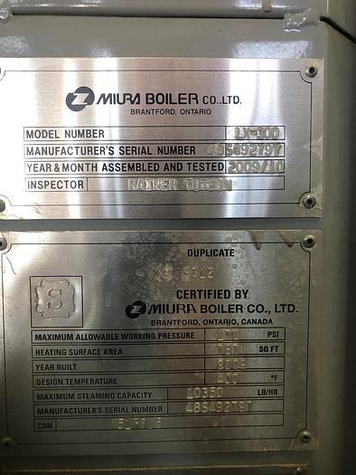 Used 2009 Muira LX-300   10350 lb/hr  170 psi  Fuel: gas LX-300