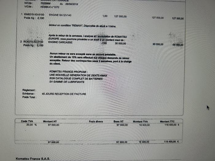 Used Engine -2019 Komatsu SA12V140 - WA800 - HD785 - HD985 - D475
